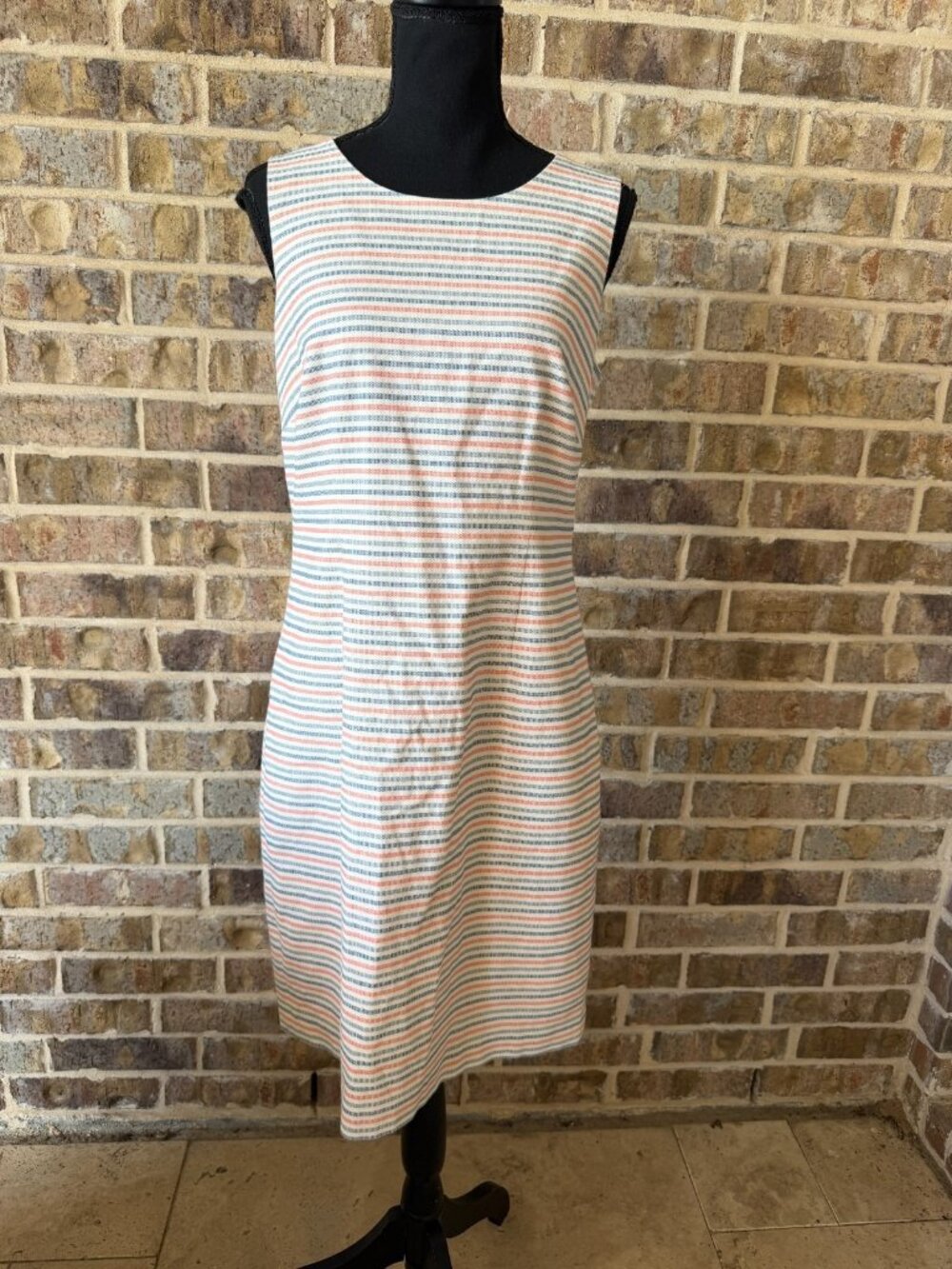 Talbots sheath dress striped red white blue size 8 sleeveless preppy